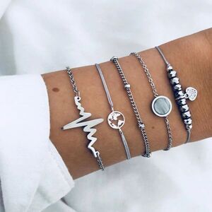 Boho Bracelet Set Simple Ocean Map Heart Beads